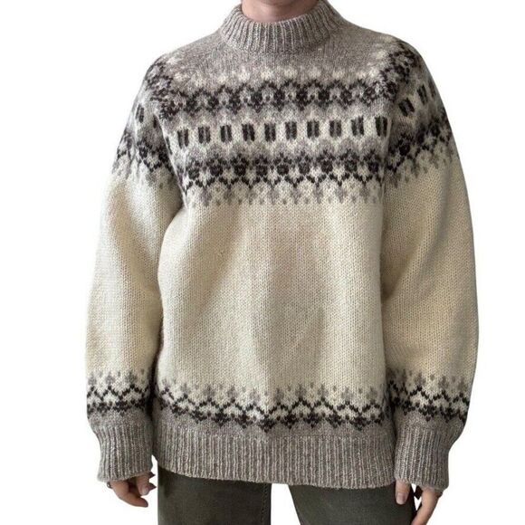 Vintage Unisex Scandinavian 100% Wool Fair Isle Chunky Sweater Made in Denmark - Picture 1 of 8